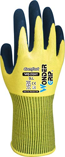 Wonder Grip WG-310HY Comfort - Arbeitshandschuh mit einfacher Latexbeschichtung, Handschuh, Latex, Grip, Anti-Rutsch Schutzhandschuh; M / 08, gelb