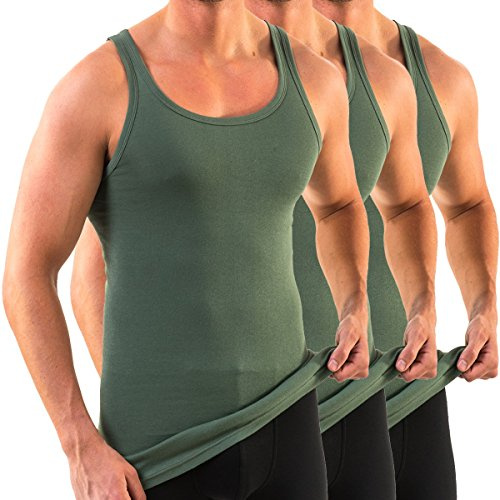 HERMKO 3007 3er Pack extralanges Herren Unterhemd (+10 cm) Tank Top aus 100% Bio-Baumwolle, Größe:D 12 = EU 6XL, Farbe:Olive