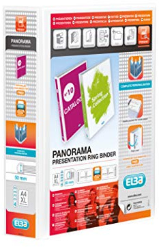 Elba A4 4 D-Ring Binder, 25mm Capacity, 40mm Spine, Presentation Folder with Customisable Cover, Portrait, White (Pack of 6)