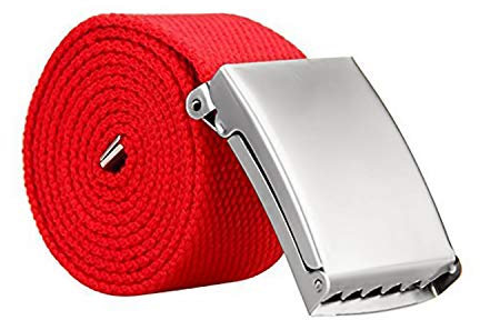 Trimming Shop Unisex Webbing Belt Webbed Canvas Strap Metal Flip Closure Buckle Adjustable Army Style Waist Band Outdoor Utility Wear, 51inch x 3.8cm, Red