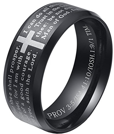 HIJONES Herren Edelstahl Bibel Verse Herr Gebet Kreuz Gott Ring Schwarz Größe 68