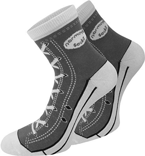 normani 4 Paar atmungsative Baumwoll Socken im Schuh – Design Farbe Grau Größe 39/42