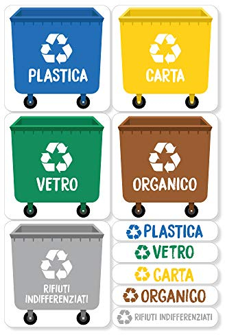 Haberdashery Online 5 Etichette adesive per Raccolta rifiuti. Adesivi per Il Riciclaggio. Ogni Etichetta di 4,8 x 4,8 cm. (Colore 1)