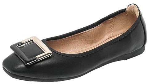 ANUFER Women's Soft Ballet Flats Square Toe Slip-On Walking Shoes Black DX2830 UK6.5