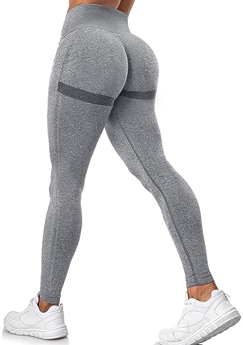 Yaavii Damen Sport Leggings Lange Blickdicht Yoga Leggings Figurformende Sporthose Yogahose Fitnesshose mit Hohe Taille Bauchkontrolle Dunkelgrau L