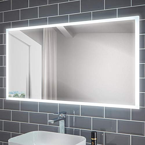 Illuminated Bathroom Mirror with Lights 1200x600mm IP44 Rated - Diaz LED Bathroom Mirror with Shaver Socket, Demister Pad, & Motion Sensor, Shaver Lights for Bathrooms, Wall-Mounted Vanity Mirrors