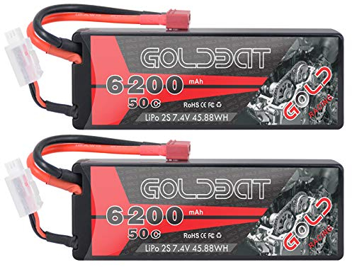 GOLDBAT 7,4 V Lipo 6200 mAh 2S 50C Lipo RC Batterie Hartschalenkoffer mit Dekanstecker für RC Evader BX Auto RC Truggy RC Flugzeug UAV Drohne FPV (2Packs)