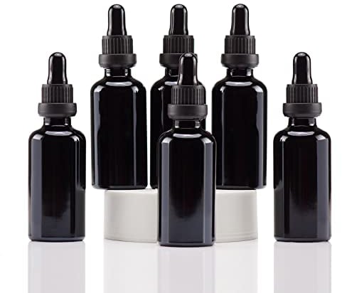 YIZHAO Flacon Compte Gouttes 50ml, Noir Flacon Huile Essentielle Vide avec Pipette Verre, pour Huile Essentielle, Aromathérapie, Laboratoire, Massage, Cosmétique, Voyage - 6 Pcs