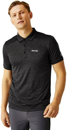 Regatta Remex II Schnelltrocknendes, absorbierendes T-Shirt mit Knopfkragen, Schwarz, XXL