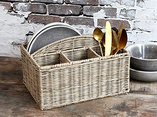 Chic Antique Korb geflochten mit 4 Fächern Besteckkorb Küchenutensilien Korb Natur 29 x 20 x H 19 cm Flaschenkorb Rattankorb