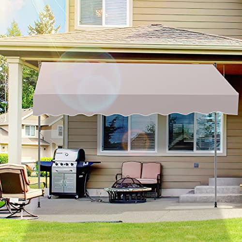 SWANEW Klemmmarkise mit Handkurbel 350x120cm Beige Balkonmarkise ohneBohren, Markise UV-beständig 50+ höhenverstellbar Sonnenschutz wasserabweisend, einfache Montage