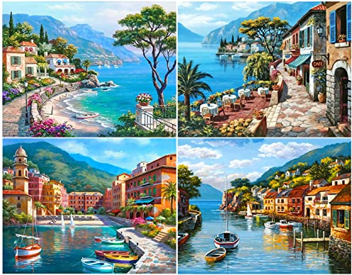 Diamond Painting Full Set | 4 Pack DIY 5d Diamant Painting Bilder mit Diamond Painting Zubehör für Erwachsene & Kinder/Diamant malerei Kits Malen nach Zahlen Wohnzimmer Bilder Dekoration für Home Wall