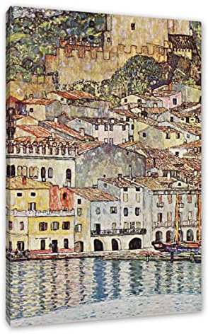 Gustav Klimt - Malcesine am Gardasee als Leinwandbild / Größe: 100x70 cm / Wandbild / Kunstdruck / fertig bespannt, Weiß