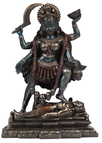 ARTVARKO Maa Kali Statue Göttin Kalika Kaali mit Shiva-Idol, religiöser Tempel, Puja-Skulptur (14 x 20 cm)