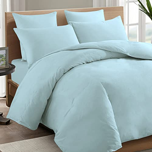 Pizuna 600 Fadenzahl aus Baumwolle Bettwäsche Baby blau, 100% Langstaple Baumwolle Bettbezug und Kissenbezug, 100% Baumwolle Mako Satin 2-Teilig Bettwäscheset 200x200 + 70x90 Baby blau