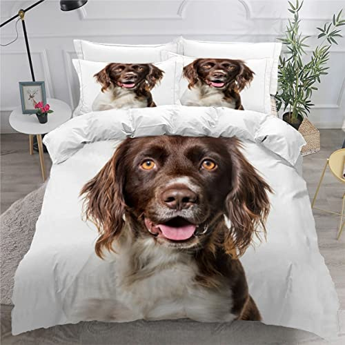 AOYNP Bettwäsche 135x200 Münsterländer Bettbezug Set 3 teilig Weich Microfaser Bettwaren Süß Tier Hund Bettwäsche-Set für Kinder Teenager ReißVerschluss Bettbezug Mit 2 Kissenbezug 80x80cm