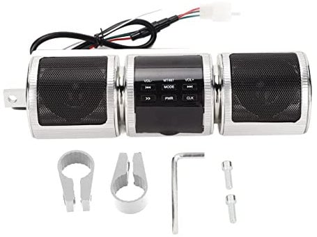 Cuifati Bluetooth-Motorradlautsprecher, wasserdichte Bluetooth-Motorrad-Stereolautsprecher, LED-Soundbar 8,07 X 2,36 Zoll, Unterstützt 3,5-mm-Audiobuchse Aux, USB und Speicherkarten(Silber)