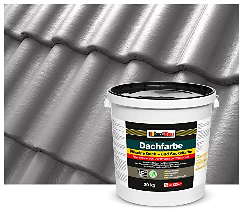 Isolbau Dachfarbe - 20 kg RAL Farbe Fassadenfarbe Nano Dachlack Sockelfarbe Wetterfest - Lösemittelfrei, Wasserdicht, UV-beständig - Betongrau