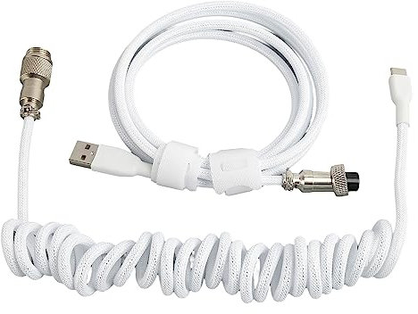 Coiled Gaming Keyboard Cable, 3 Meter Custom Coiled Keyboard Cable Type C To USB For Mechanical Gaming Keyboard,Retractable Spring Cable,for All Mechanical Keyboard(Weiß)