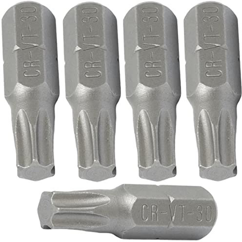 AERZETIX - C62143 - Set di 5 punte per avvitare 1/4'' a impronta stella T30 6 lati - lunghezza 25mm - strumento serraggio chiave a cricchetto bussola cacciavite ferramenta meccanica - in acciaio CR-V