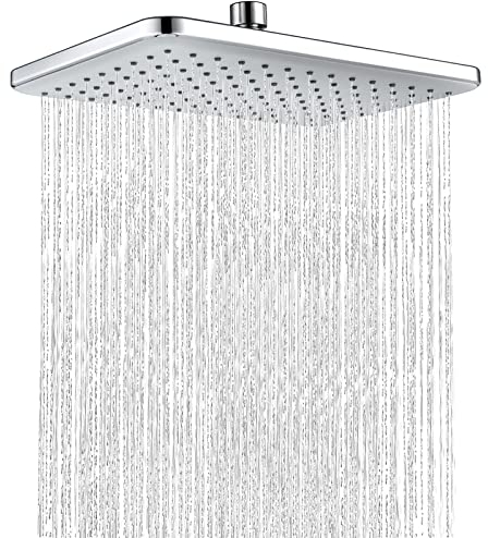 Alcachofa de Ducha con Filtro, 360° Alcachofa de Ducha Cuadrada de Techo Lluvia, Rociador Ducha Acero Grande Rectangular Ahorro Agua, Cabezal Ducha Moderna para Piscina y Baño