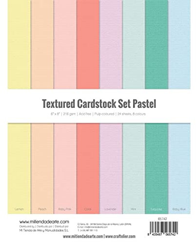 Craftelier - Set 24 Kartonbögen Pastell Textur für Kartenherstellung, Scrapbooking und Bastelprojekte | Gewicht 216 Gramm | Größe 15,24 x 20,32 cm (6 x 8)