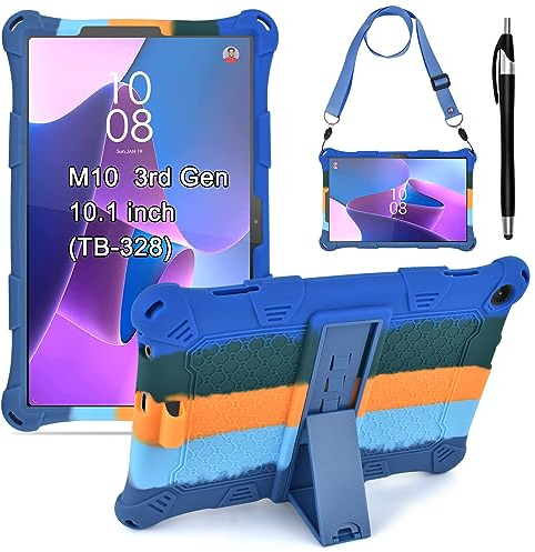 KATUMO Funda para Lenovo Tab M10 10.1 (3rd Gen) 2022 TB-328F,Silicona a Prueba Funda Niños para Lenovo Tab M10 10.1 (3rd Gen) 2022 TB-328F Cover,con Cinturón de Hombro y Pluma Táctil