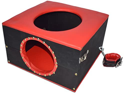 Edle BDSM Facesitting Smother Box - Erotik Queening Sklaven Toilette + Handfesseln - abschließbarer Sexmöbel mit Sitzpolster - Liebesmöbel Sex Stuhl Hocker