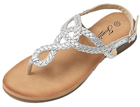 JOMIX Sandale Femme Sandales Tongs pour Femme d'été Tongs avec Boucle Sandale Réglable Confortables pour Maison Piscine Plage (Argent, 38)