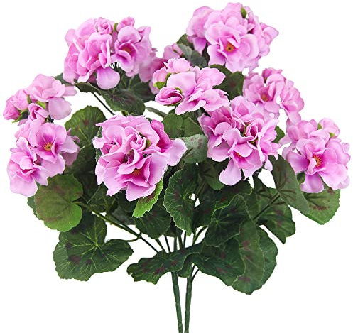 CISDUEO 2 Stück Geranie Künstliche Blumen Rosa Künstliche Geranien Busch UV-beständig Faux Geranien Seide Blumen Outdoor Pflanze Geranien für Floral Home Decor Indoor Garten Terrasse Grab Friedhof