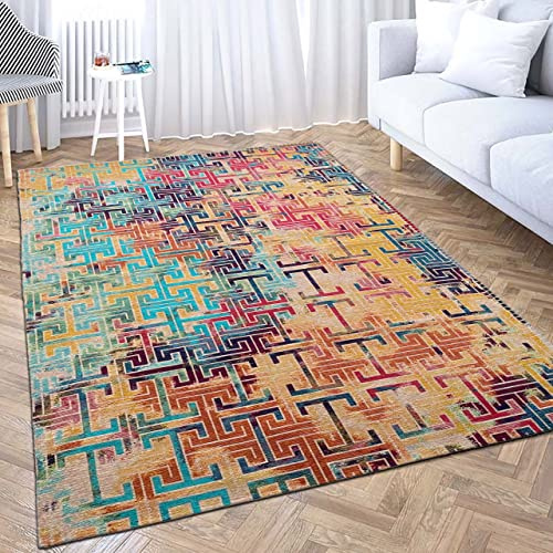 Teppich-Traum Teppich Vintage Abstrakt Mehrfarbig Pflegeleicht 200x290 cm | Pflegeleicht, schmutzabweisend, strapazierfähig und hautsympathisch, für Fußbodenheizung, Wohn-, Schlaf- & Esszimmer