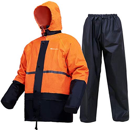 HANMENGXUAN Rain Suis für Herren, klassische Regenausrüstung, wasserdicht, mit Kapuze, Herren-Regenbekleidung, Angeln, Regenjacke und Regenhose (Größe L, Orange)