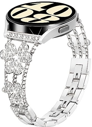 WoPail Bracelet Bling pour Samsung Galaxy Watch 7/6/5/FE/6 Classic - Métal Femme Remplacement 40,44,43,47mm - Argent