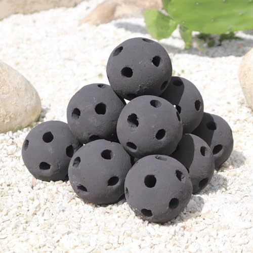 heyfurni Set di 10 pezzi cavo ceramica e legno, palla Legno ceramico per caminetti a bioetanolo, gas camino in resistente al calore per caminetti a gas e bioetanolo, 7cm…