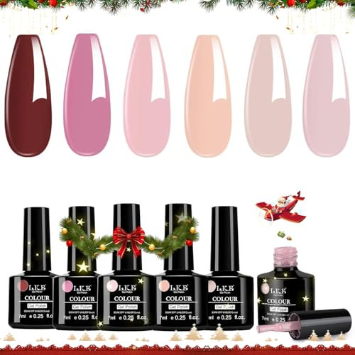 LKEE Nail Gel Polish- Pastel Nail Polishes Set 6 (pinkish brown)
