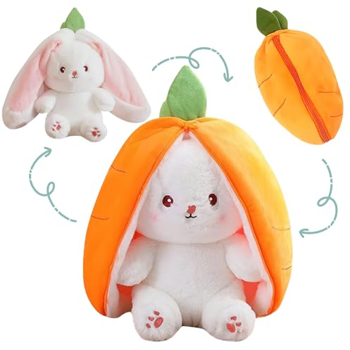 Darryy Hasen Verstecken 30cm, Hase Plüschtier Verstecken, Gefülltes Kaninchen mit Karotten und Erdbeeren, Osterhase Gefülltes Plüschtier Hase, Kuscheltier Osterhase Puppe Geschenk für Kinder
