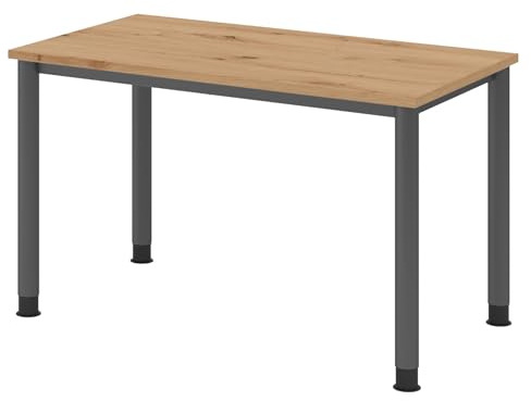 bümö Schreibtisch H-Serie höhenverstellbar, Tischplatte 120 x 67,2 cm in Asteiche, Gestell in Graphit