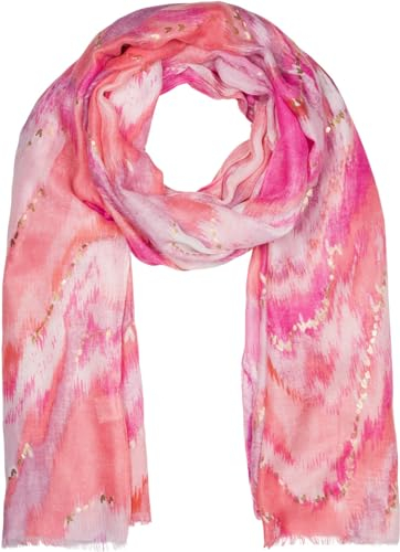 styleBREAKER Damen Schal Wasserfall Farbverlauf Muster mit Metallic Details, Leichtes großes Tuch mit kurzen Fransen 01016227, Farbe:Koralle-Pink