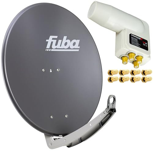 Premium X Satelliten-Komplettanlage Fuba DAA 780 A Satellitenschüssel Alu Anthrazit Quad LNB weiß 8X F-Stecker für 4 Teilnehmer