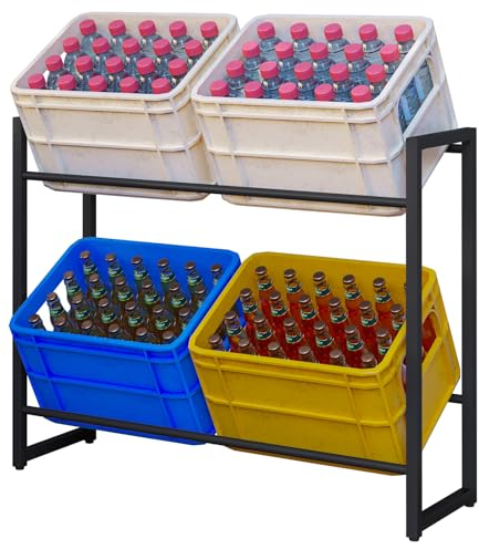 eSituro 2 Ebenen Getränkekistenregal, Getränkeregal für 4-6 Kisten, stabil Kistenregal platzsparend, Getränkekistenhalter aus Metall, mit Fußpads Neigungswinkel, rostfrei, Schwarz