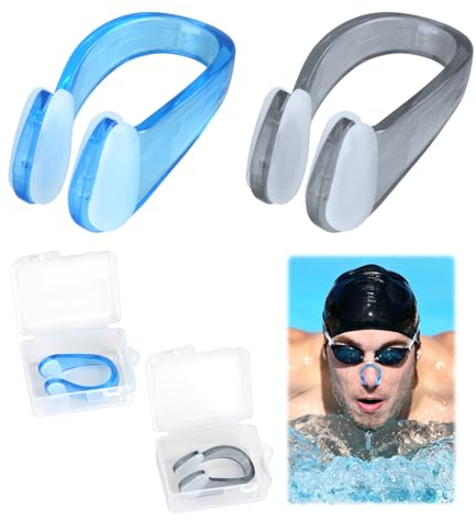 Clip de Nariz de Natación,2 Piezas Tapones de Nariz de Piscina,Pinzas Nariz Natacion,Clip de Nariz de Natación con Caja de Almacenamiento,Tapón de Nariz de Natación para Unisex Adultos Niños (2)