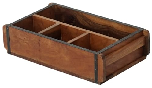 Marrakesch Vintage Deko Aufbewahrungsbox Organizer mit 4 Fächer 42cm | Sortierbox Unikat -2- aus Altholz für Stifte & Schminke auf Schreibtisch & Schminktisch | Antike Ziegelform als Ordnungsboxen