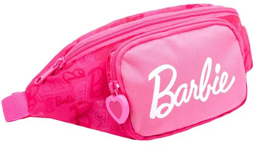 Barbie Hüfttasche für Mädchen, verstellbarer Riemen, leichte Reisetasche, Bauchtasche für Mädchen, 2 Reißverschlusstaschen, rose, 11 x 27 x 9 cm, Klassisch