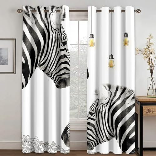 SJSXWQN Vorhänge Zebra Gardinen mit Ösen Vorhang Blickdicht Thermo Verdunklungsvorhänge Schiebegardinen für Schlafzimmer Wohnzimmer H 175 x B 140 cm 2er Set