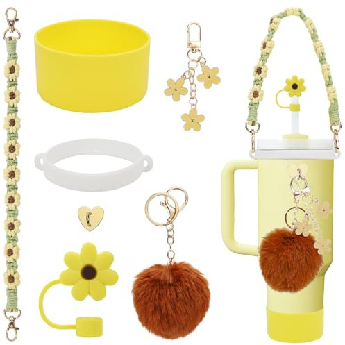 Stanley Cup Accessories Set Including Water Bottle Handle Strap, Siliocne Stanley Cup Boot, Siliocne Straw Cover, Stanley Charms for Stanley Cup 40oz & 30oz Tumbler