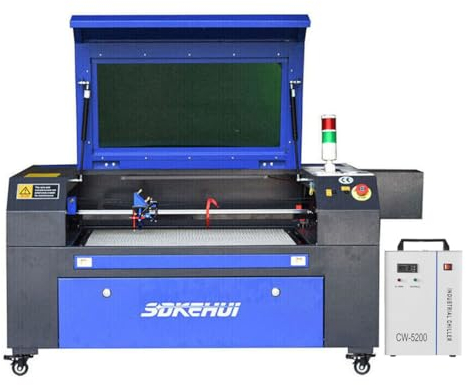 otmechl 80W CO2 Laser Graviermaschine Lasergravurmaschine,Laser Cutting Engraver Graveur,Autofokus,Zwei Gravurplattformen,Ruida controller Laser Engraving Maschine 28x20, mit Wasserkühlmaschine CW5200