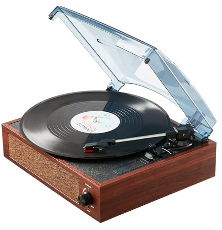 VEVOR Giradischi in Vinile, Giradischi 3 Velocità, Altoparlanti Stereo Integrati 5 W Trasmissione a Cinghia, Cartuccia Magnetica, Supporto 33/45/78 Giri in Uscita RCA, per Dischi Vinile 18/25/30 cm