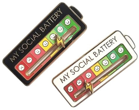 Lustige Brosche für Soziale Stimmung für 7 Tage 2 Stück Brosche für Soziale Batterie Schmuck Lustige Pins Dekoration Anstecknadel