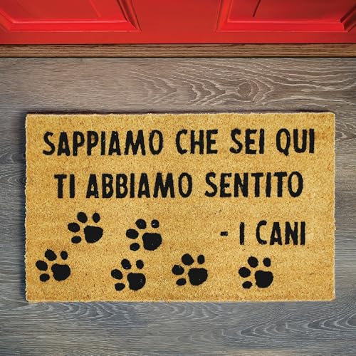 Comart - Zerbino Cute in Cocco - 40x70 cm - Tappeto con Scritte Divertenti su Cani e Gatti - per Ingresso Esterno e Interno - Simpatico Regalo per Entrata di Casa - Antiscivolo - Ti Abbiamo Sentito