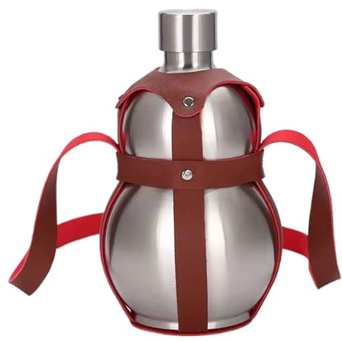 Borraccia portatile in acciaio inox a forma di zucca, con cinturino marrone, per succo, latte, vino, bottiglia per bevande, 1502 ml
